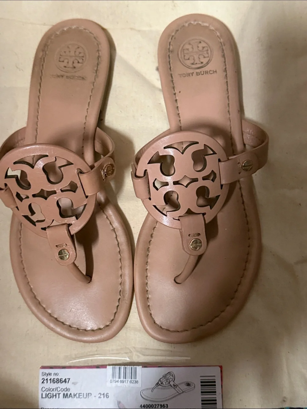 Tory Burch Miller Leather Thong Sandals in Light Pink